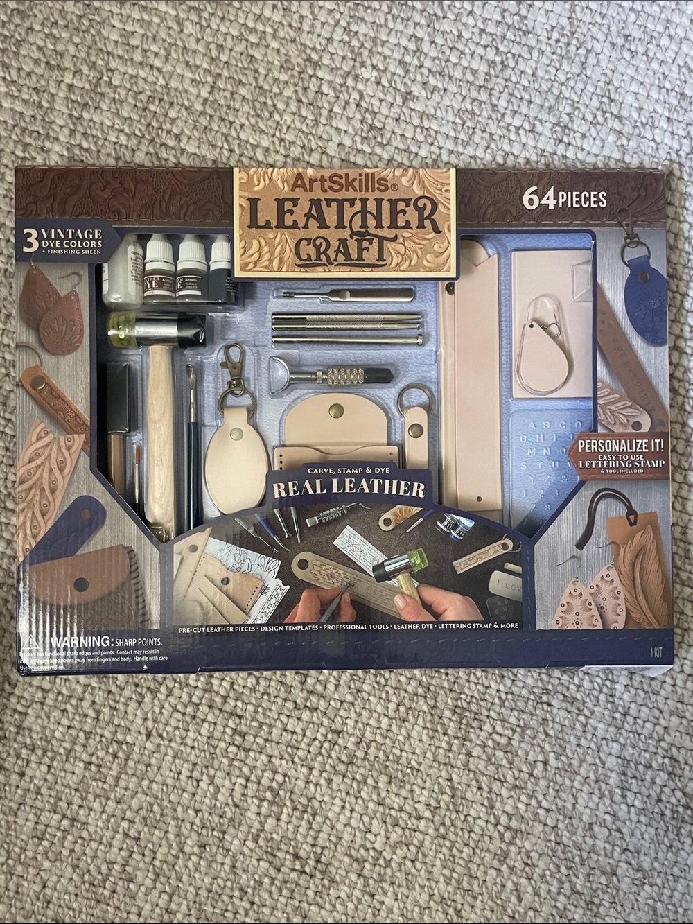 ArtSkills Leather Craft Kit 64-Piece Brown & Blue